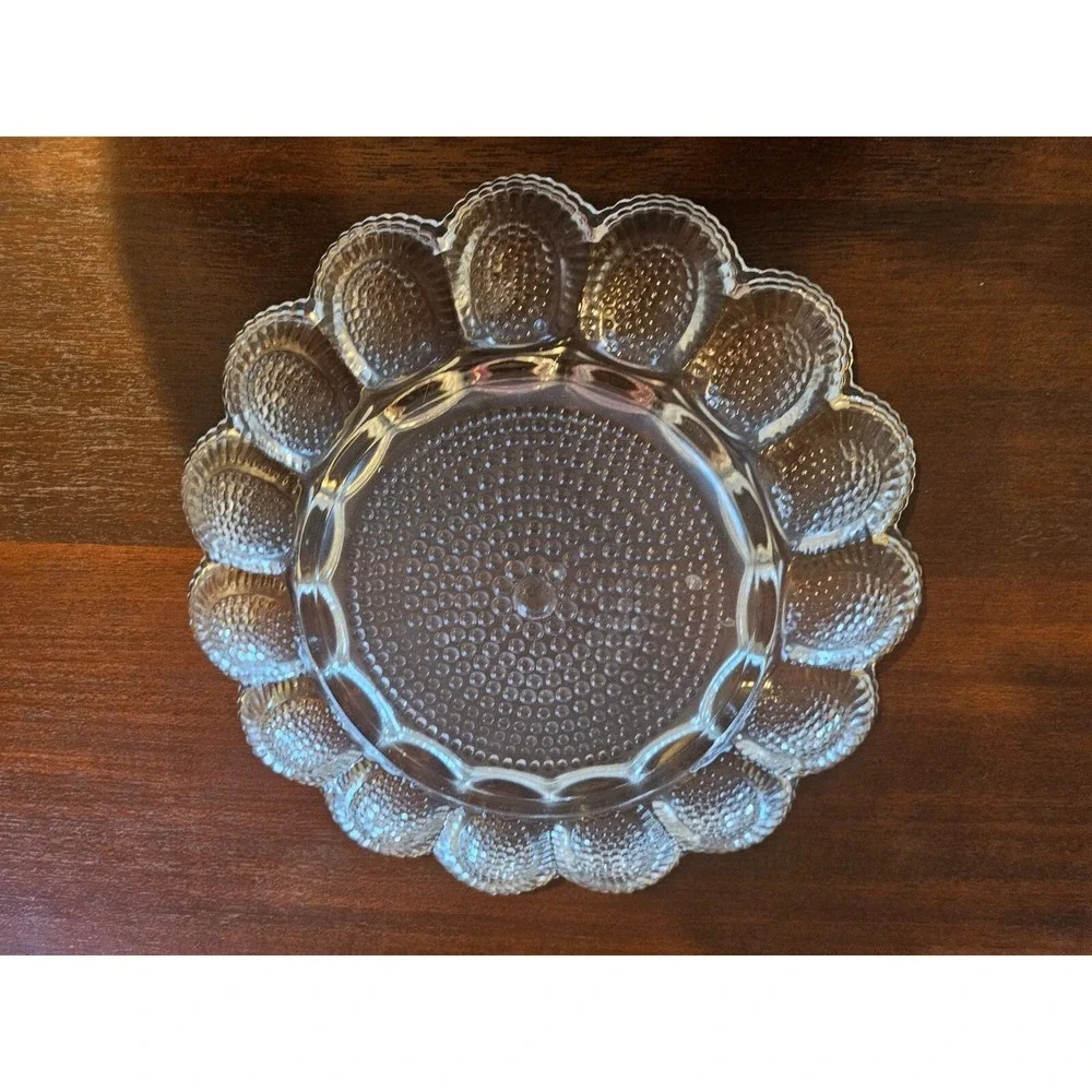 Vintage Glass 15 Deviled Egg Serving Dish Hobnail Glass Classic Heirloom Table